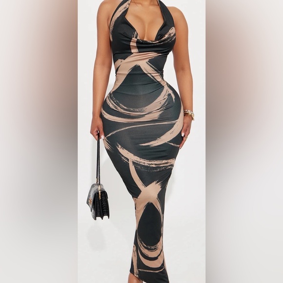 Fashion Nova Dresses & Skirts - NWT FASHION NOVA Abstract Cowl Neckline Maxi Dress Sz XS